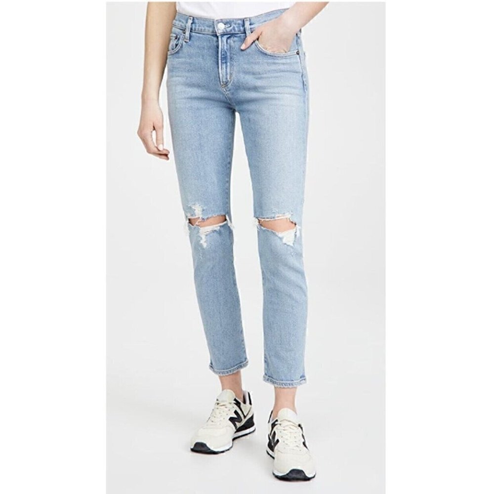 Agolde Toni Mid Rise Straight Leg Jeans Size 27 Light Blue Wash Distressed Usa